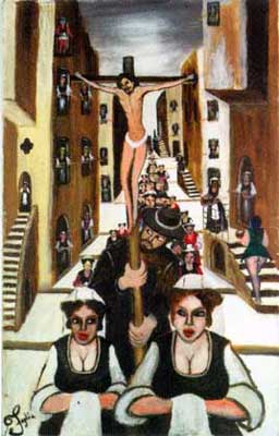 Arte del Mediterraneo: Galleria Florense: La crocifissione; olio su tela mt. 1x1,60 - Rosario FOGLIA, San Giovanni in Fiore, © copyright 2003/2004
