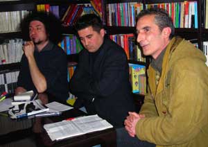 Emiliano Morrone, Pierpaolo Cetera e Francesco Saverio Alessio alla presentazione del libro a Mirto Crosia - 9 dicembre 2007, Libreria Alvaro - fotografia: Carmine Talerico -  copyright 2007